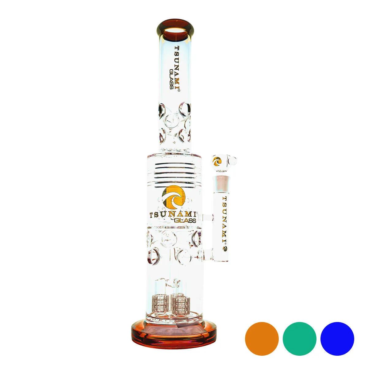 Bong Tsunami Glass 20'' con percolatori barrel, showerhead, drum e honeycomb