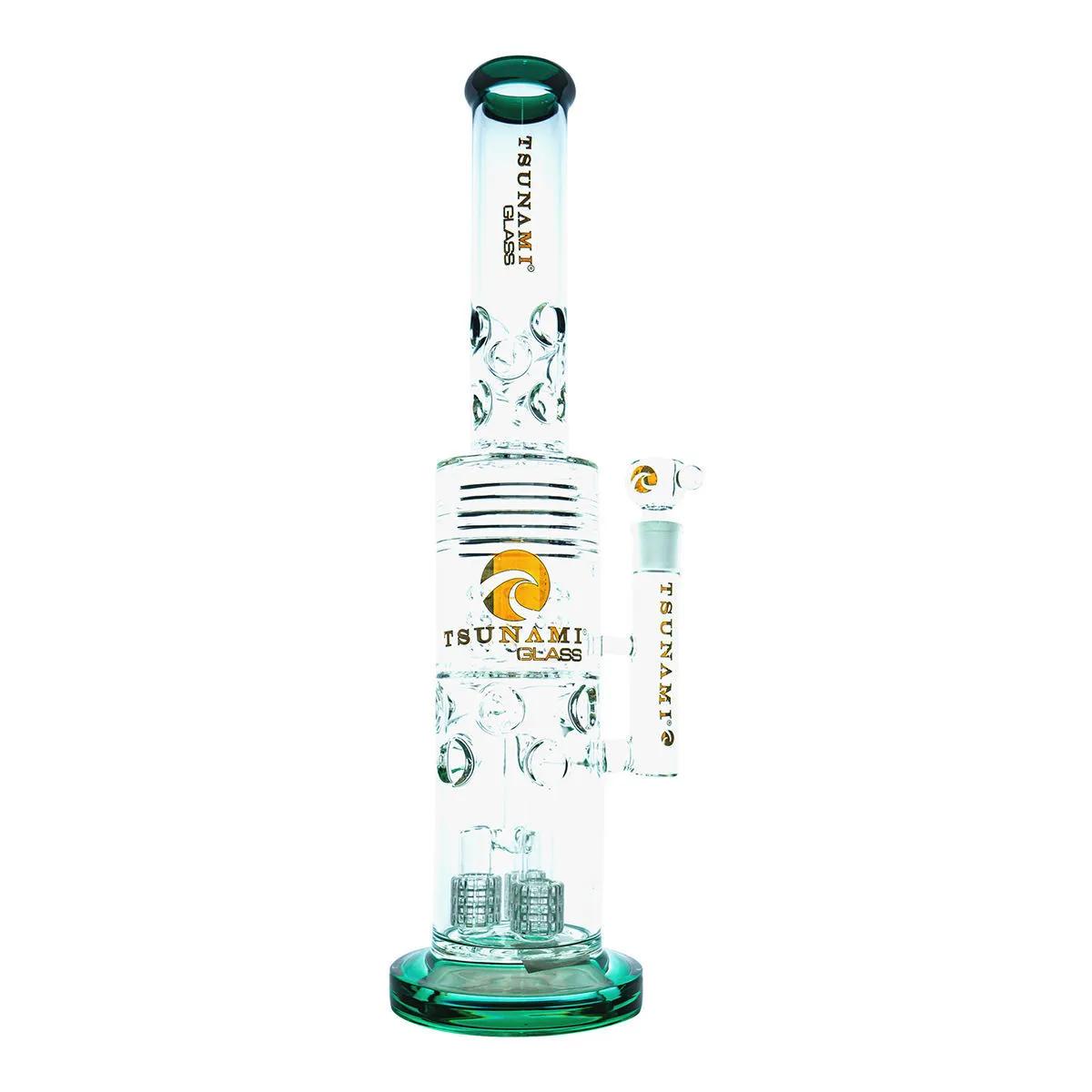 Bong Tsunami Glass 20'' con percolatori barrel, showerhead, drum e honeycomb