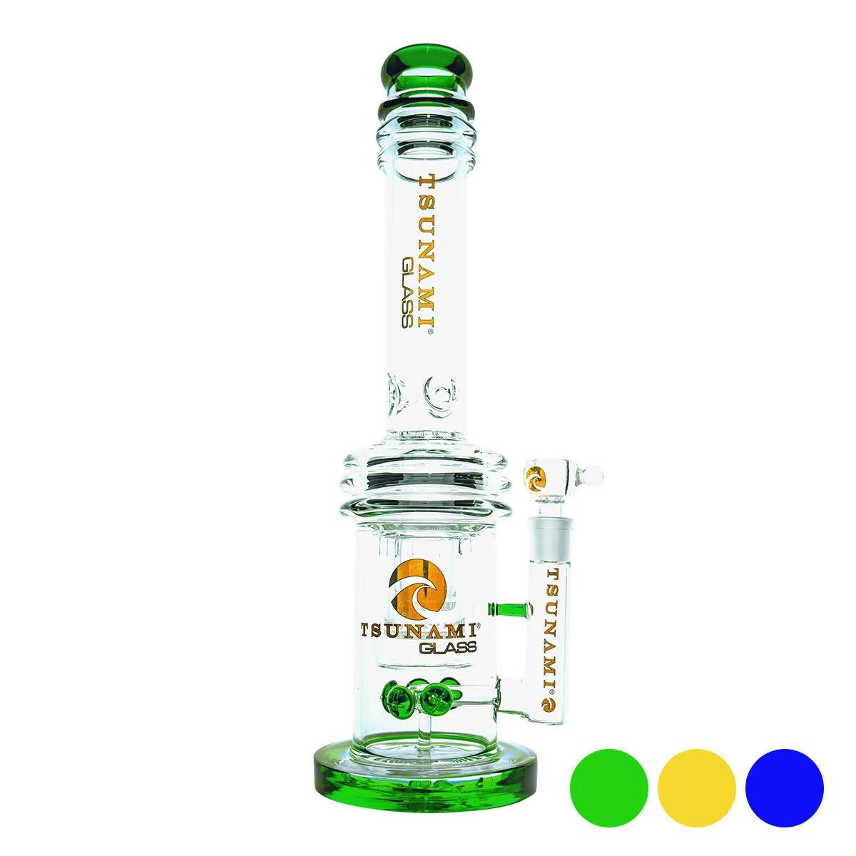 Bong Button con Doppio Percolatore a Nido d'Ape 16'' (Tsunami Glass)
